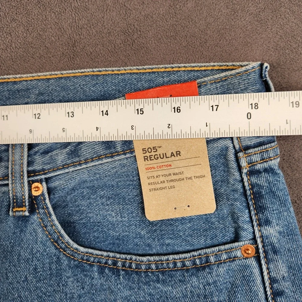 Levis 505 Jeans Mens 36x32 Blue‎ Mid Rise Regular Fit Straight Leg NEW
